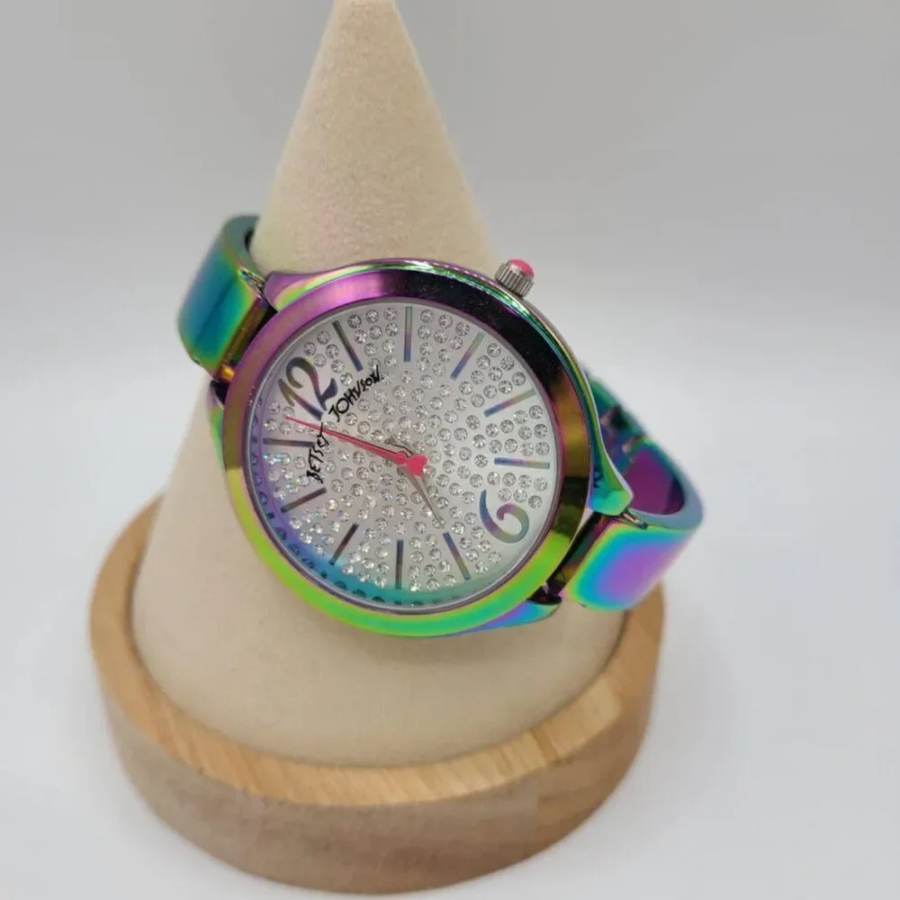 Betsey Johnson Iridescent Watch with Pave Crystal Face
